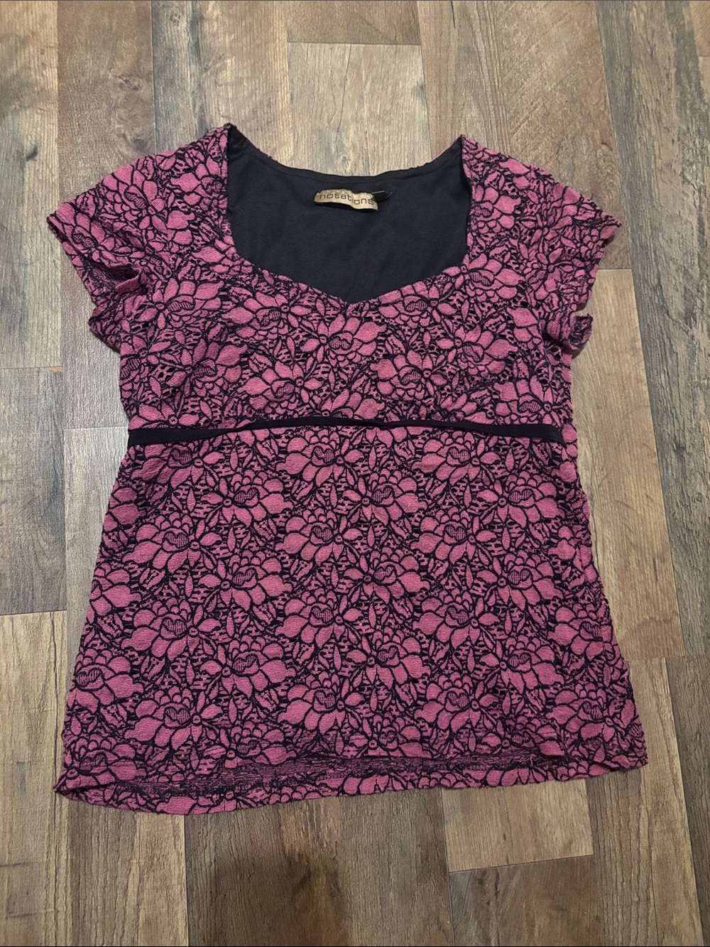 Y2K Notations Pink Floral Lace Scoop Neck Top